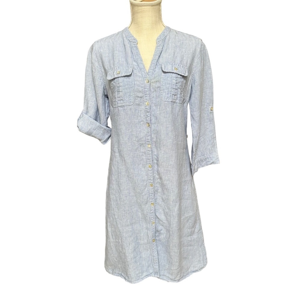 Malvin Hamburg Germany Blue‎ Stripe Linen Shirt Dress Size: 6 Small